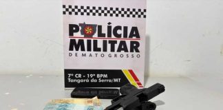 Homem é preso após agredir mulher e tentar fugir armado com pistola em Tangará